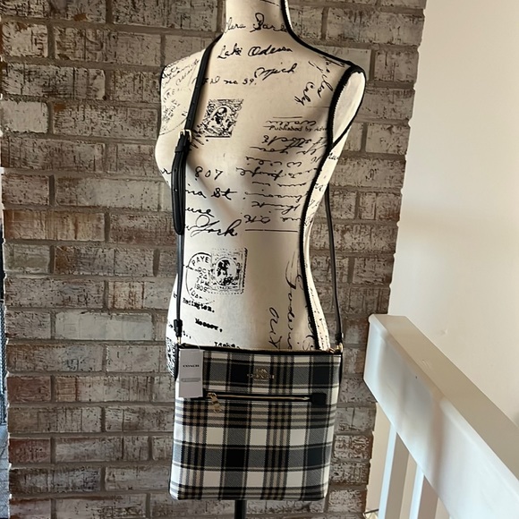 BEAUTIFUL 🤩 - Midnight, Gold, Tan & Cream Aid Coach Rowan File Crossbody Purse - Picture 2 of 9